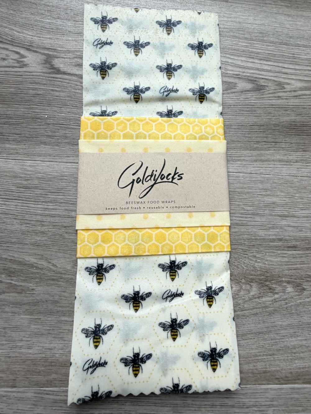 Beeswax Food Wraps: Honey Bees set of 3 (S, M, L)